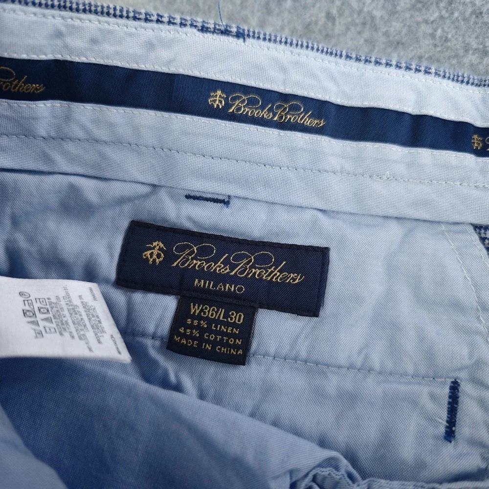 Brooks Brothers Dress Pants Mens 36x30 Milano Blue Houndstooth Linen Blend